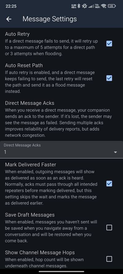 MeshCore Einstellungen Message