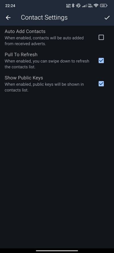 MeshCore Einstellungen Contacts