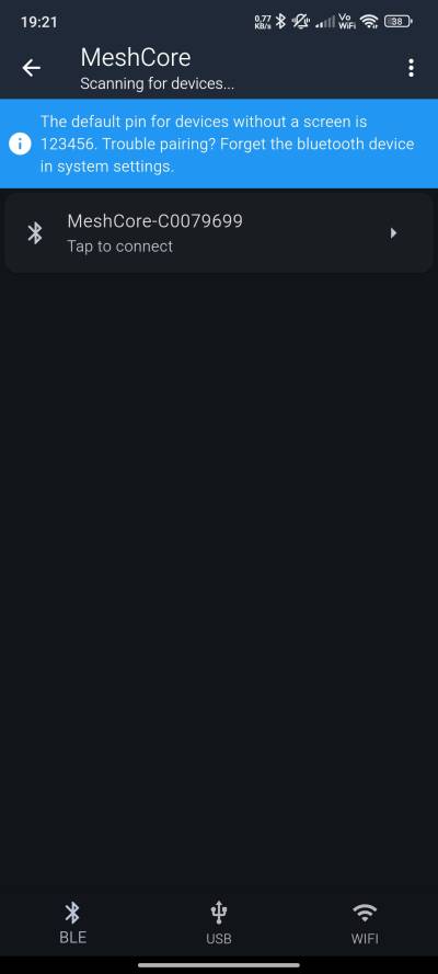 MeshCore App Geräte anmelden