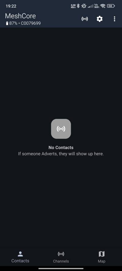 MeshCore App Oberfläche